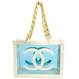Chanel Deka Coco Mark Chain Tote Bag White Clear Blue